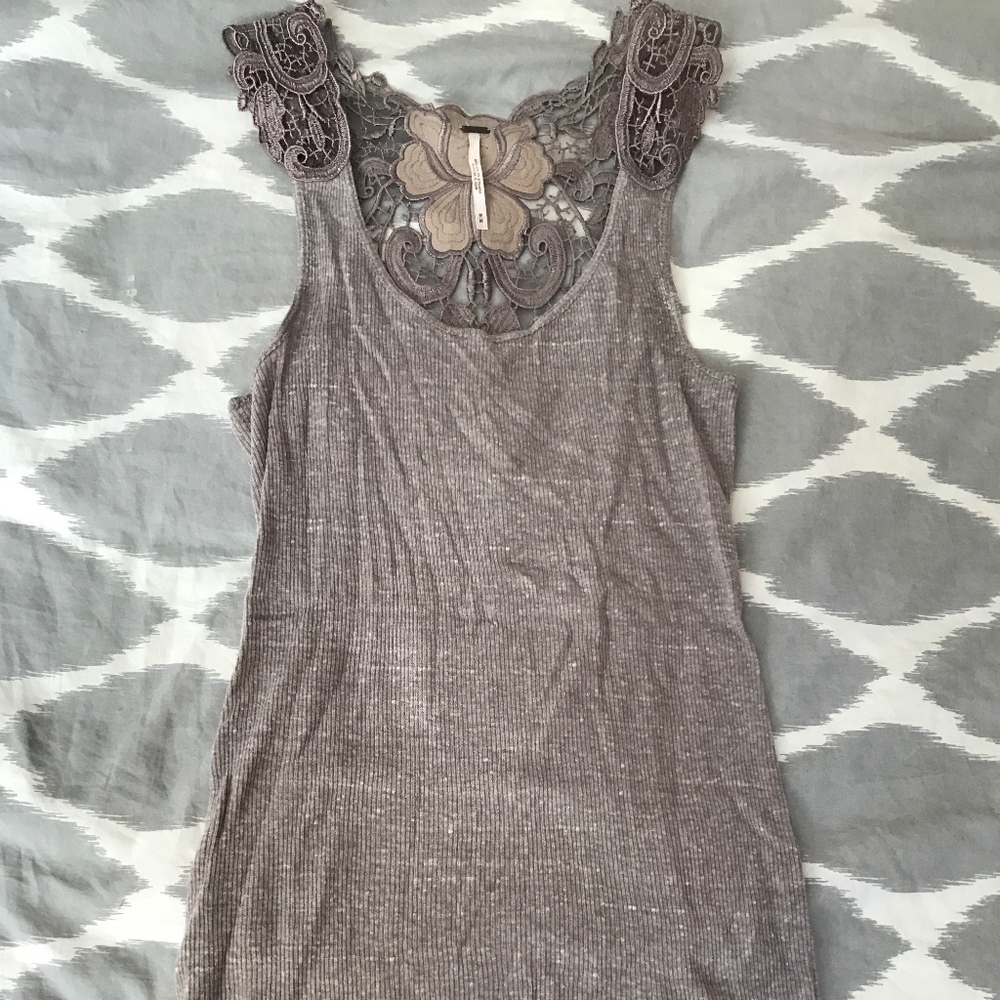 Free People Leather Crochet Back Tank Top